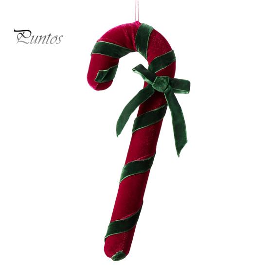 Holiday Party Supplies Velvet Christmas Candy Cane Ornament, Fabric Decoration with Hanging Ornaments Bow, Xmas Tree Decor Pendant for Soft