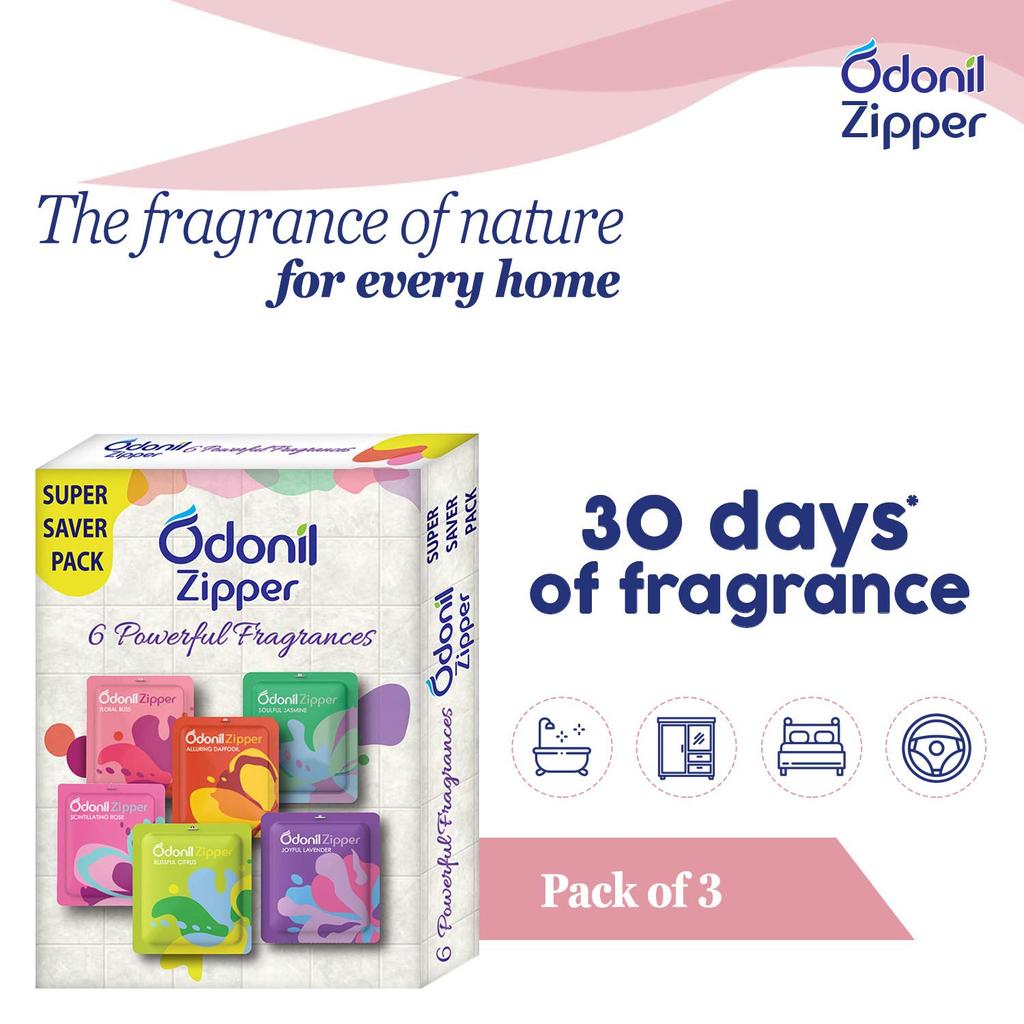 Odonil Bathroom Air Freshener Zipper 10g X 3 Long Lasting Fragrance Blocks For Fresh Home Citrus Jasmine Lavender