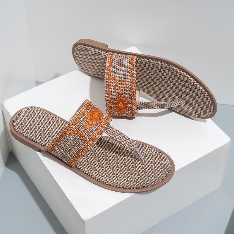 Fashion Embroidered Women 'S Slides Outdoor Beach Female Flip Flops Breathable Hemp Ethnic Style Ladies Summer Slippers Shoes