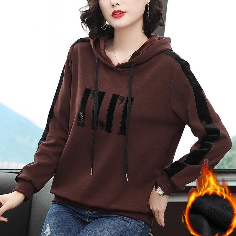 Sweater Women's Spring and Autumn Models Women's Casual Fashion Large Size Hooded Loose Simple Long-sleeved Jacket Trend