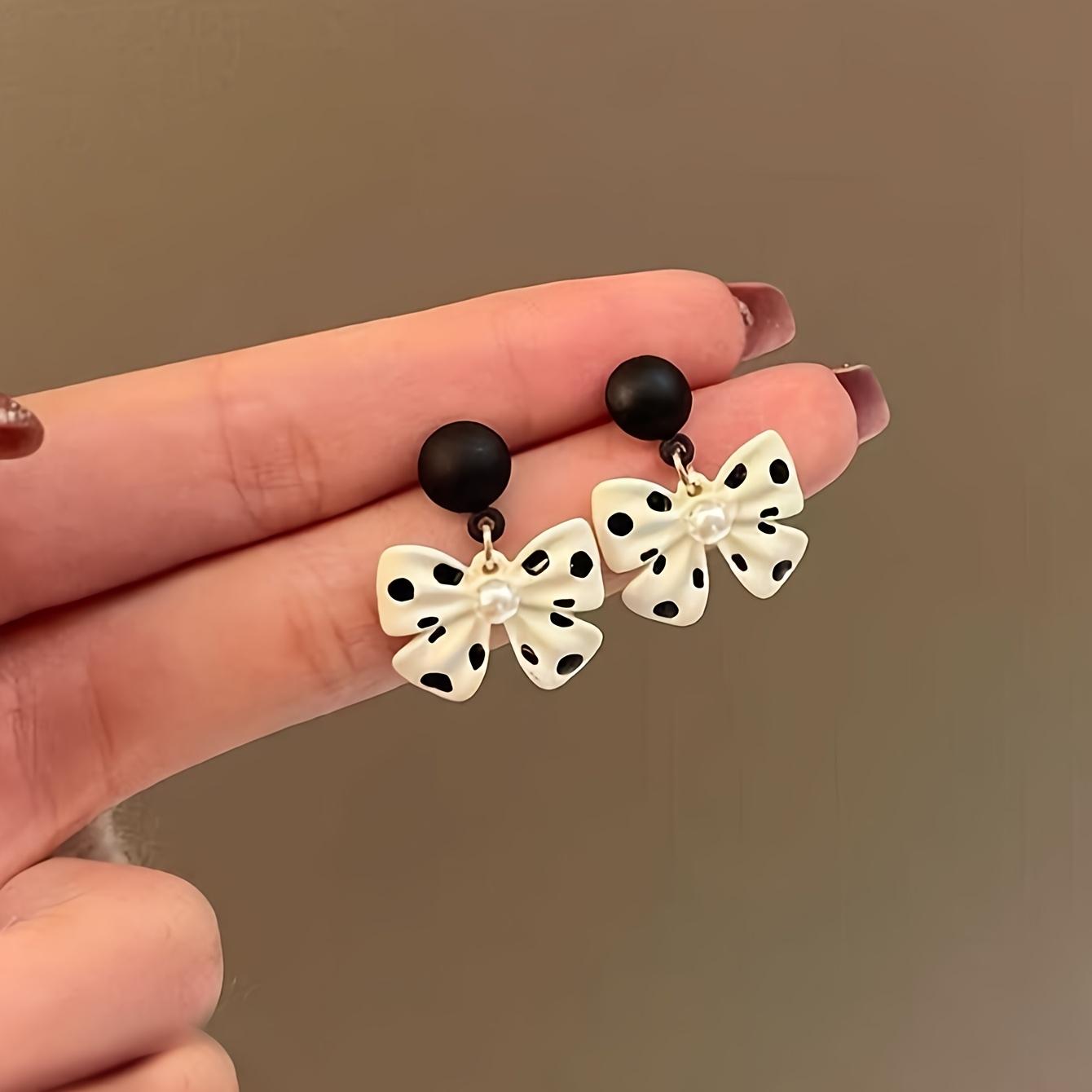 

1 Pair Elegant Polka Dot Faux Pearl Bow Drop Earrings for Women - Zinc Alloy & Stainless Steel Posts, Ideal for Daily Wear & Parties
