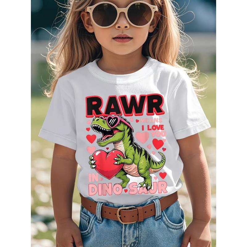 European sizes Rawr Means I Love You In Dinosaur Valentine's Day Novelty Awesome Graphic Kid T-Shirt Cute Kid T Shirts Street Style Tees Tops for Kid