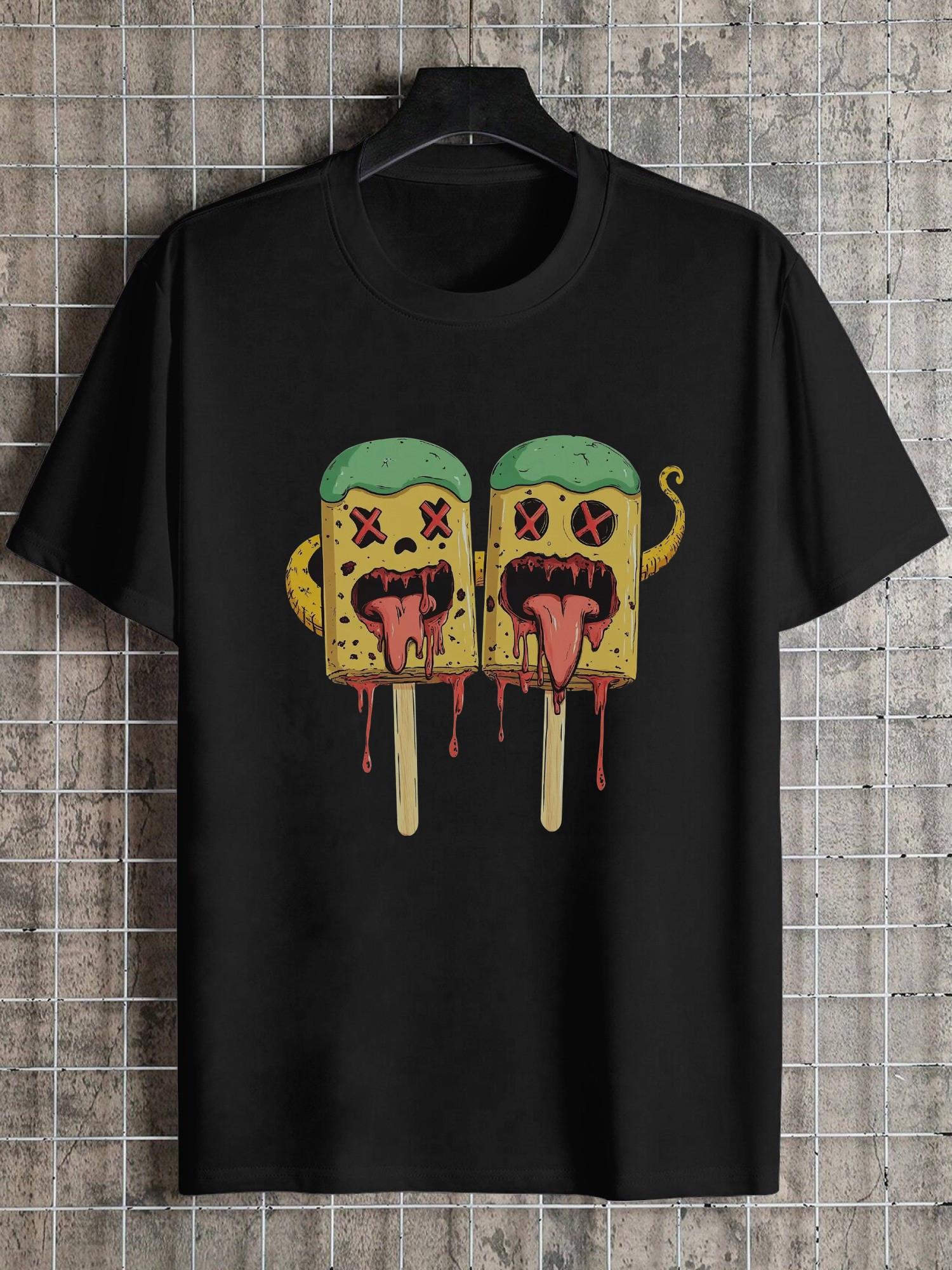 

1pc Casual Popsicle Snake Cartoon Graphic T-shirt - 180g Cotton Crew Neck Short Sleeve Tee with Playful Geometric Design XXL