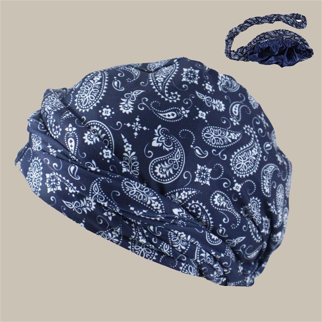 Men Women Satin Lined Turban Hat Adjustable Pre-Tied Headwraps Trendy Printing Sleeping Bonnet Chemo Hat Hair Cover