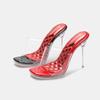 Transparent Crystal Bottom Metal Heel High Heel Sandals Thin Heel Fish Mouth Cool Slippers Model Catwalk Sexy