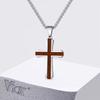 Vnox Red Wood Faith Cross Pendant Neckalce for Men, Silver Color Stainless Steel Box Chain Necklaces, Religious Jewelry Gifts