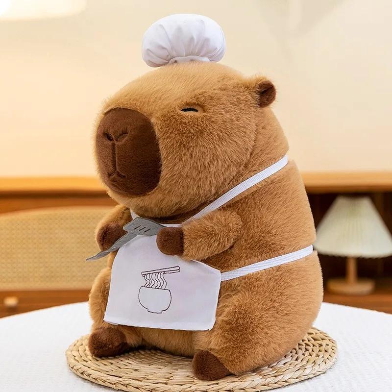 Chef Capybara Plush Toys Cartoon Cute Kapibala Capybara Plush Toy Chef Holdind Bread Ugly Cute Doll for Accompany Toys Gifts
