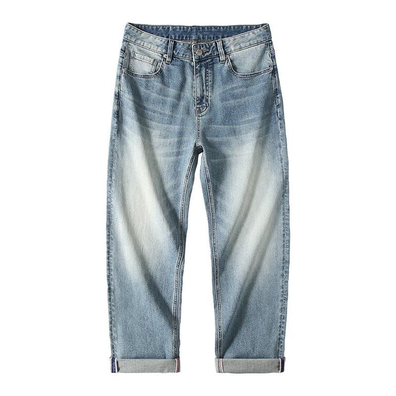 Spring and Summer New Men's Loose Straight American Retro High Street Stretch Denim Trousers
