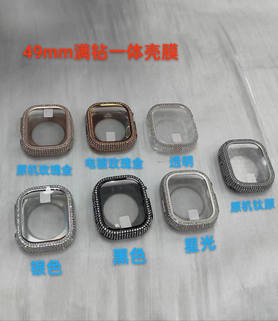 Glass+Bling Cover For Apple Watch Case 44 45mm 41mm 40mm 42mm 44 mm Diamond bumper+Screen Protector iwatch series10 9 8 7 5 6 SE