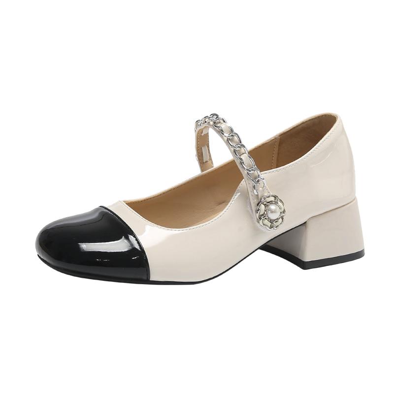 Soft leather Mary Jane shoes 2025 spring and summer new women's kitten heel soft sole versatile block heel small leather shoes