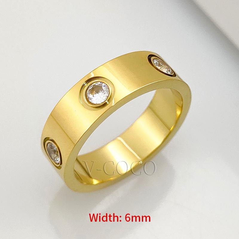 

Классическое кольцо Любовь для женщин Мужчин Пары Позолоченное 18K Нержавеющая сталь Хрустальные кольца Фианит Свадебное кольцо Роскошные украшения 5
