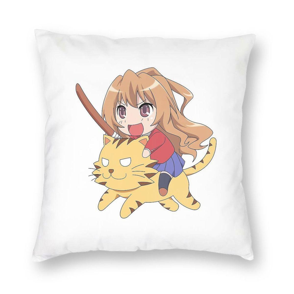 

Toradora Taiga Aisaka Riding Tiger Square Pillowcase Polyester Linen Velvet Creative Decorative Pillow Case Bed Cushion Cover 30x30cm