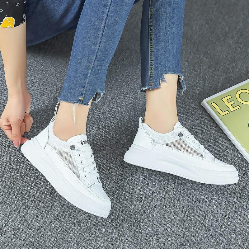 Casual sports thin mesh shoes 2025 summer new versatile mesh breathable white shoes women's shoes thick sole