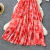 French sexy deep V-neck neck suspender dress women's summer waist temperament ruffle edge pendulum print dress