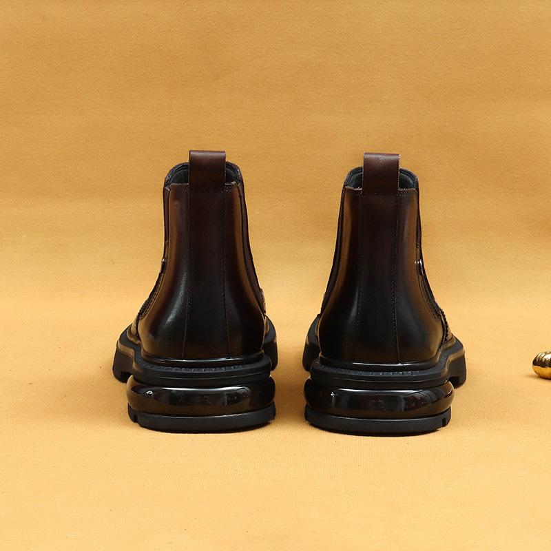 

Зимние ботинки челси мужские кожаные деловые повседневные толстые на воздушной подушке британские резные Brock 42 темно-коричневого