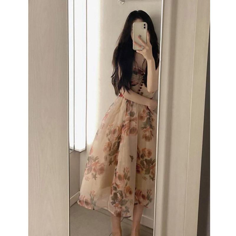 

YYFS Женская мода Лето Весна Цветочный узор Принт Без рукавов Подтяжки Высокая талия Повседневные платья XL