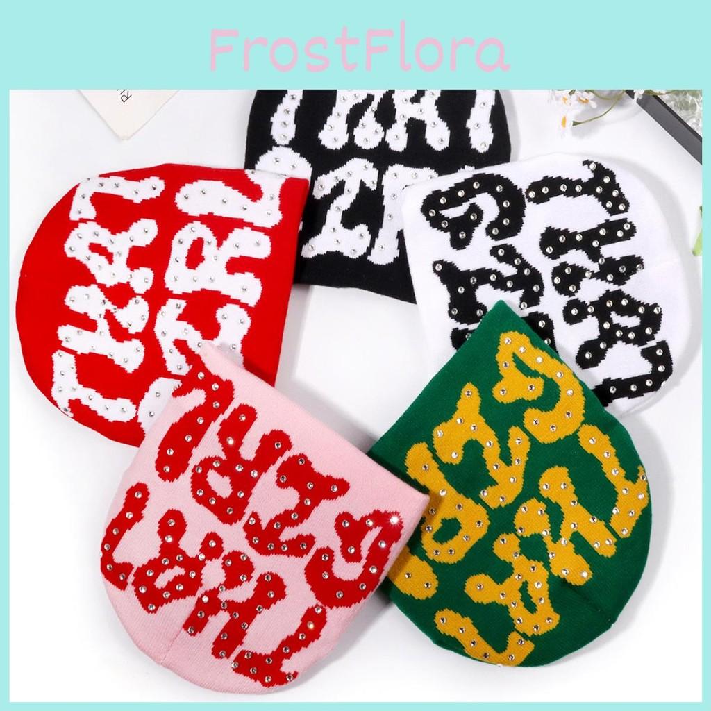 Fashion Letter Pattern Rhinestone Decoration Women Casual Warm Hat Knitted