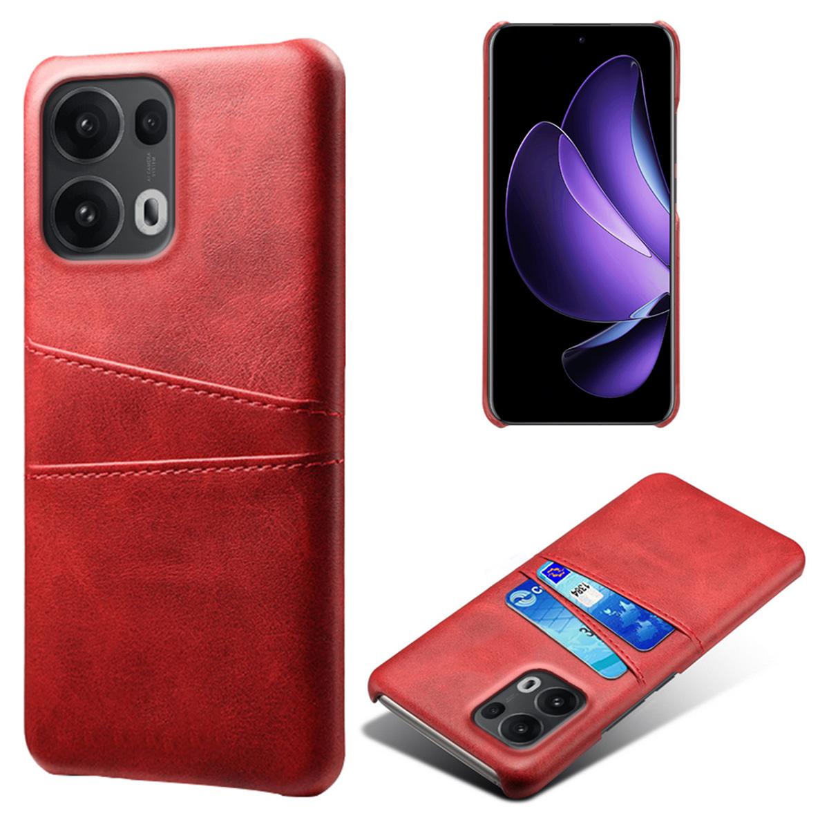

For Oppo Reno13 Pro 5G Case Dual Card Slots PU Leather+Hard PC Phone Cover Red