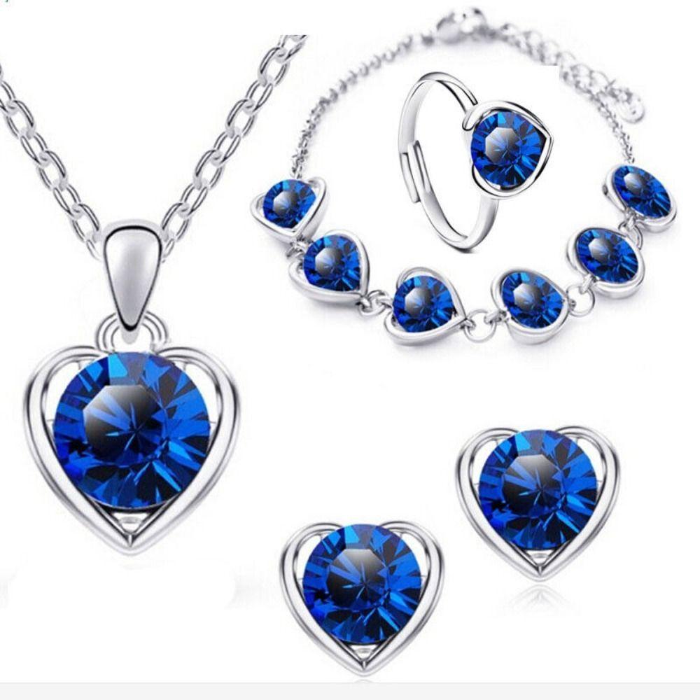 Cheap Jewelry Set Crystal Heart Necklace Alloys Bracelet New Ring Women