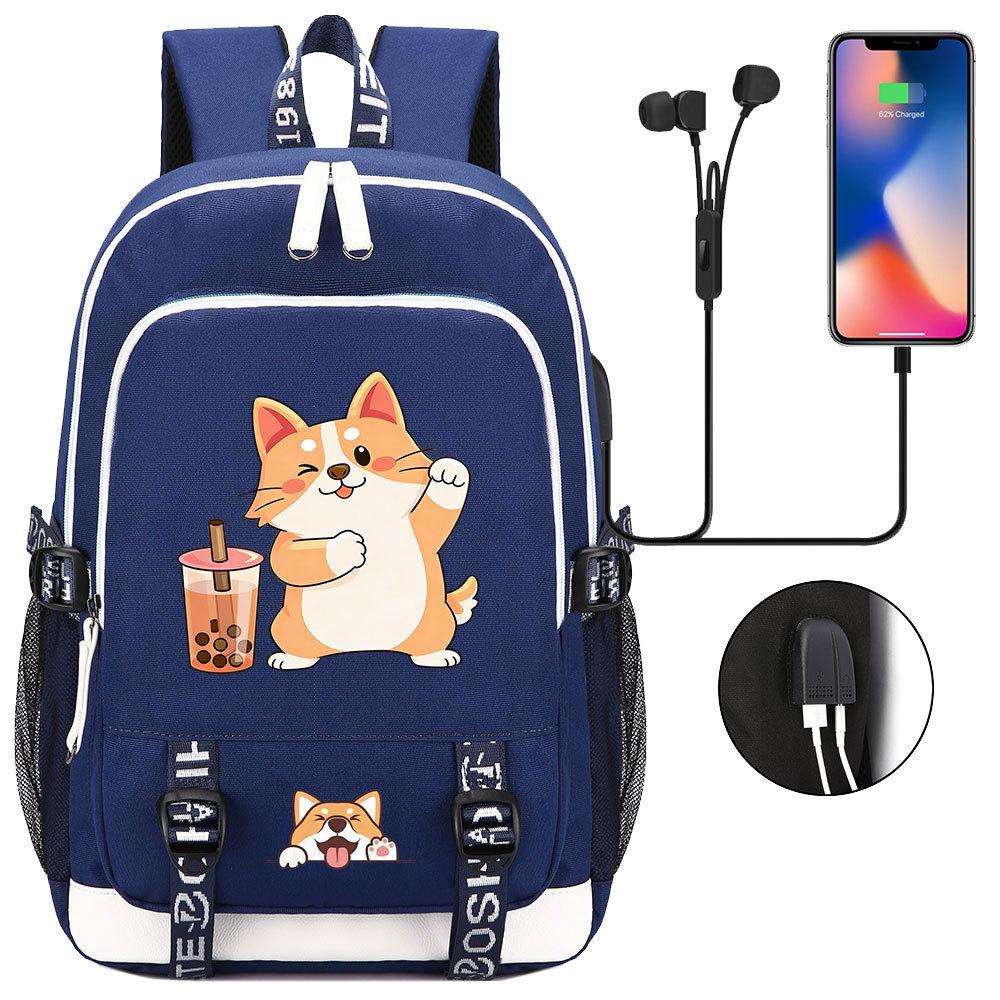 Zaino carino Shiba Inu per adolescenti ragazzi con USB, Borsa di grande capacità per il ritorno a scuola per studenti, Viaggi quotidiani