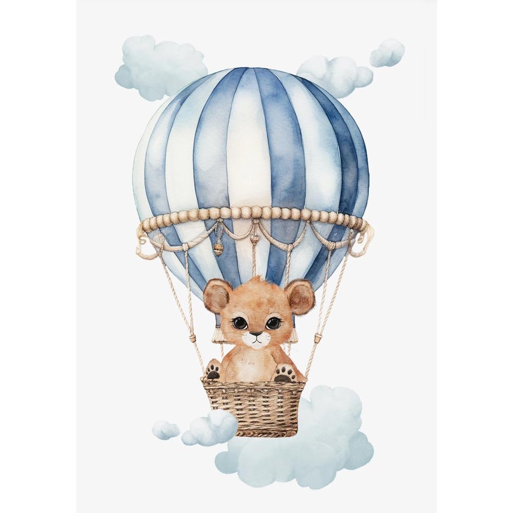 Monkey Lion Poster and Print Canvas Painting Wall Art Picture for Kids Room Nursery Decor Watercolor Hot Air Balloon Animal