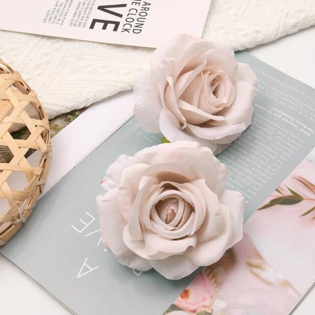 30pcs/Lot 9cm-10CM Large White Rose Artificial Silk Flower Heads DIY Wedding Decoration Wreath Scrapbooking Craft Fake Flowers