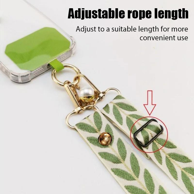 Adjustable Long Mobile Phone Lanyard Crossbody Card Neck Cord Clip Hang Lanyard Pearl Hanging Ornaments Charm Anti-lost Lanyard