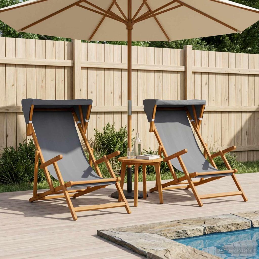 Lounge Chair 2 pcs 3 Position Solid Eucalyptus Wood Grey