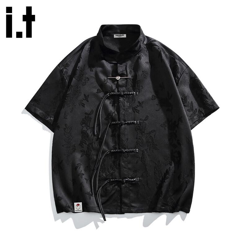 CHOCOOLATEit Men s New Chinese Style Jacquard Short-Sleeve Shirt L чёрный