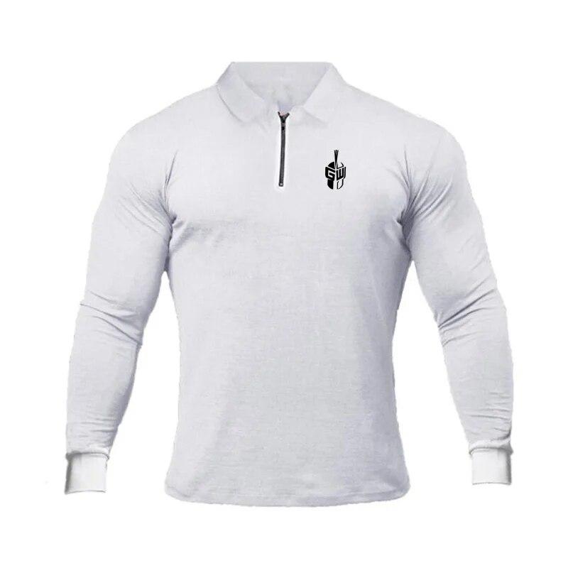 Muscleguys Herren Langarm Poloshirts Reißverschluss Umlegekragen Herbst Bodybuilding Fitness Tops Slim Fit