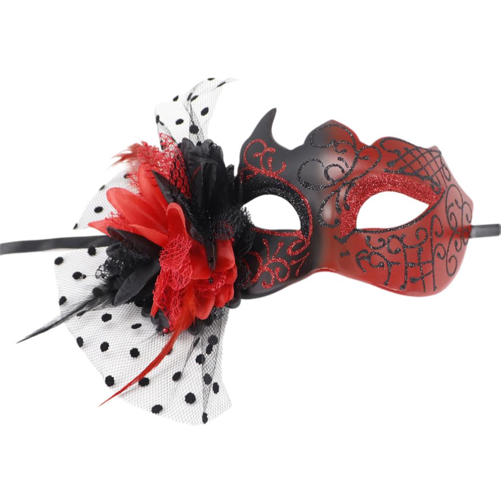 Feathered Masquerade Mask Halloween Party Eye Mask Flower Decoration Masquerade Half Face Mask for Women Cosplay