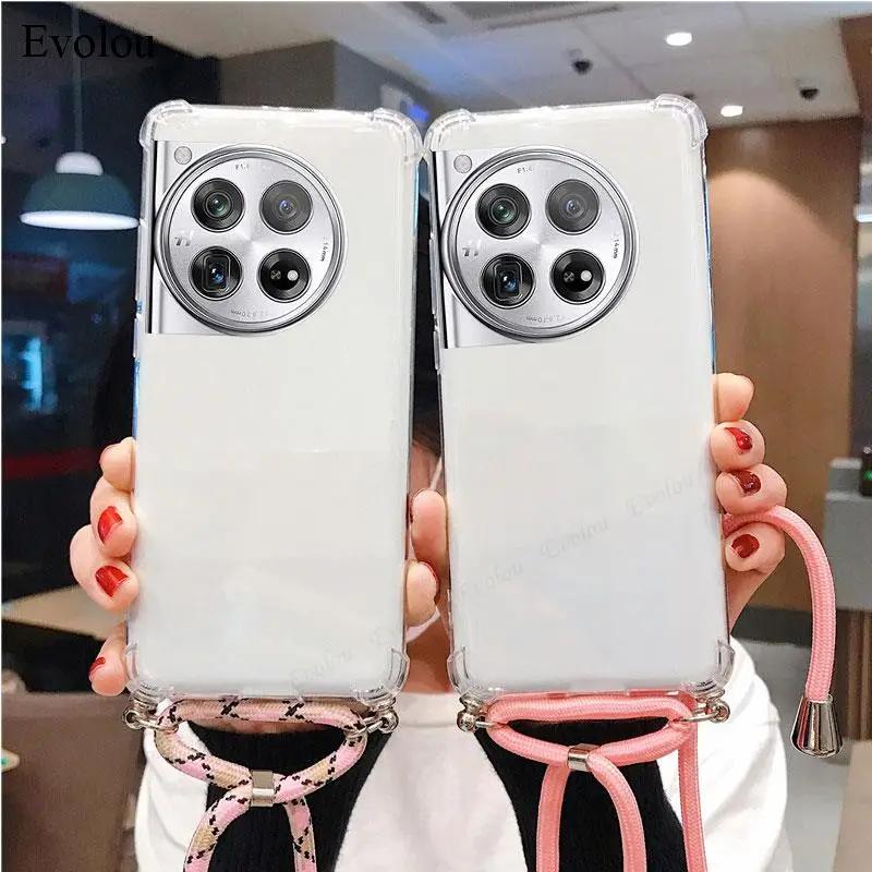 Crossbody Lanyard Phone Case For Oneplus 12 13R Transparent Shockproof Soft Silicone Back Cover For Oneplus ACE Pro 1+11R 12R