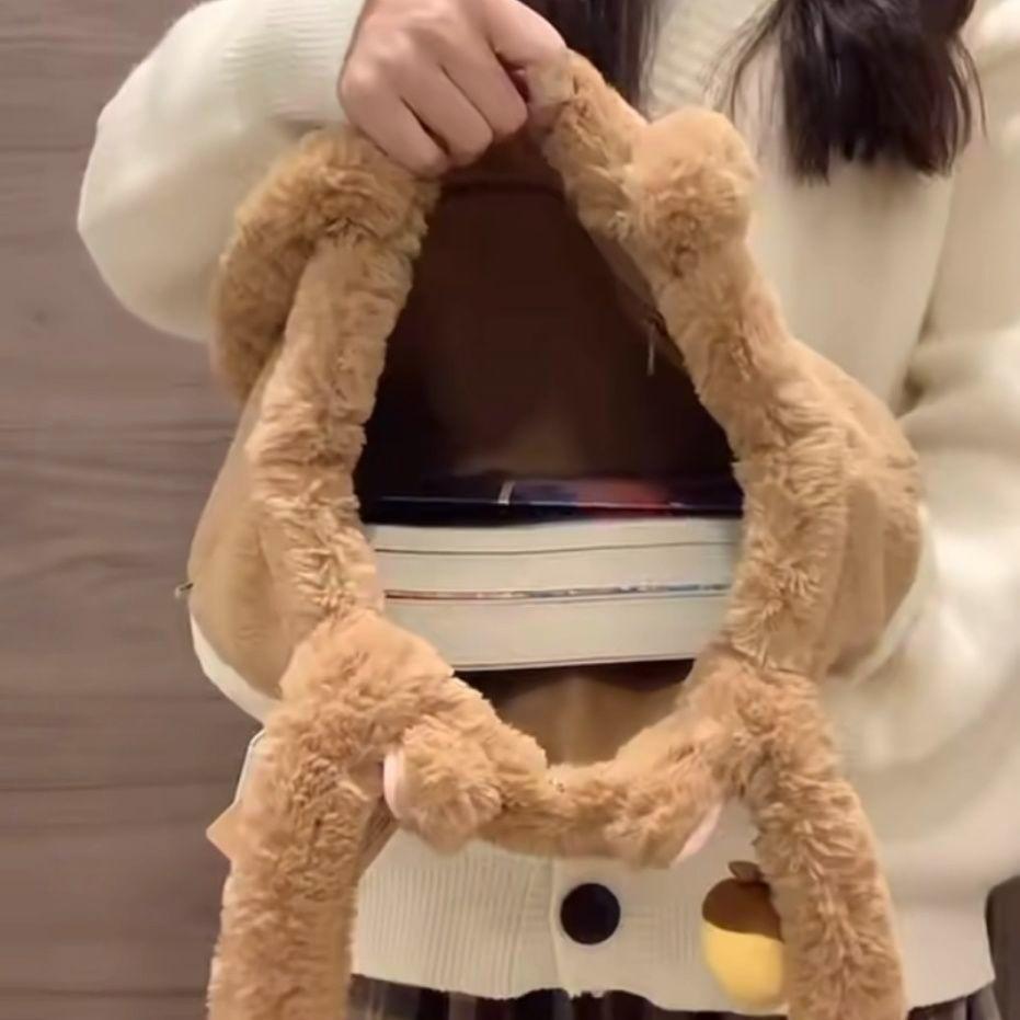 Fluffy Autumn and Winter Shoulder Bag Cute Bag Girl Soft Cute Chichtiti Plush Doll Bag Girl