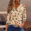 Women's Fashion Casual Christmas Print V-Neck Button Three-Quarter Sleeve T-Shirt Top