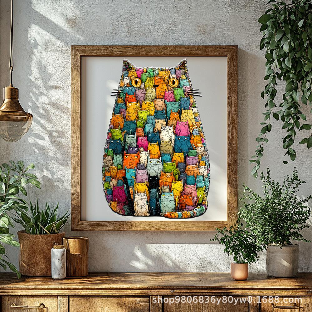 Cross-Border Special-Shaped Creative Cat Wooden Puzzle, High Difficulty Special-Shaped Handmade Diy Gift Toy High Difficulty