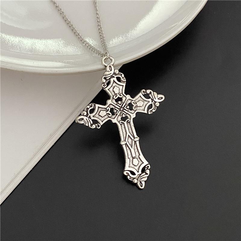 Punkl Big Cross Pendant Necklaces for Women Men Gothic Irregular Cross Clavicle Chain Necklaces Aesthetic Zircon