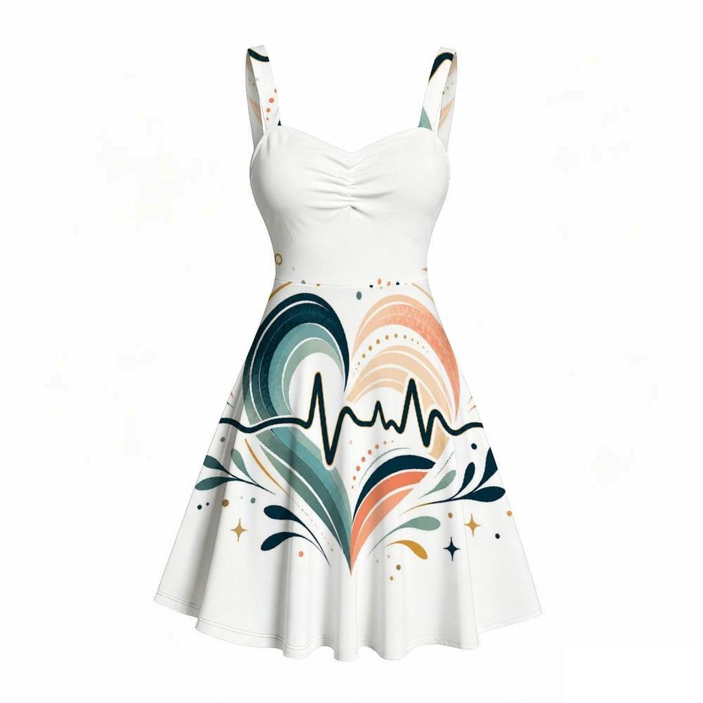 Women Plus Size Spaghetti Strap Off Shoulder Dress Modern Abstract Geometric Rainbow Leaf Print Swing Dress