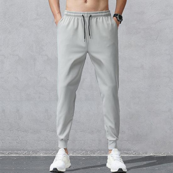 Men Ninth Pants Solid Color Drawstring Soft Fabric Multi Pockets Men Sweatpants Daily Clothes
