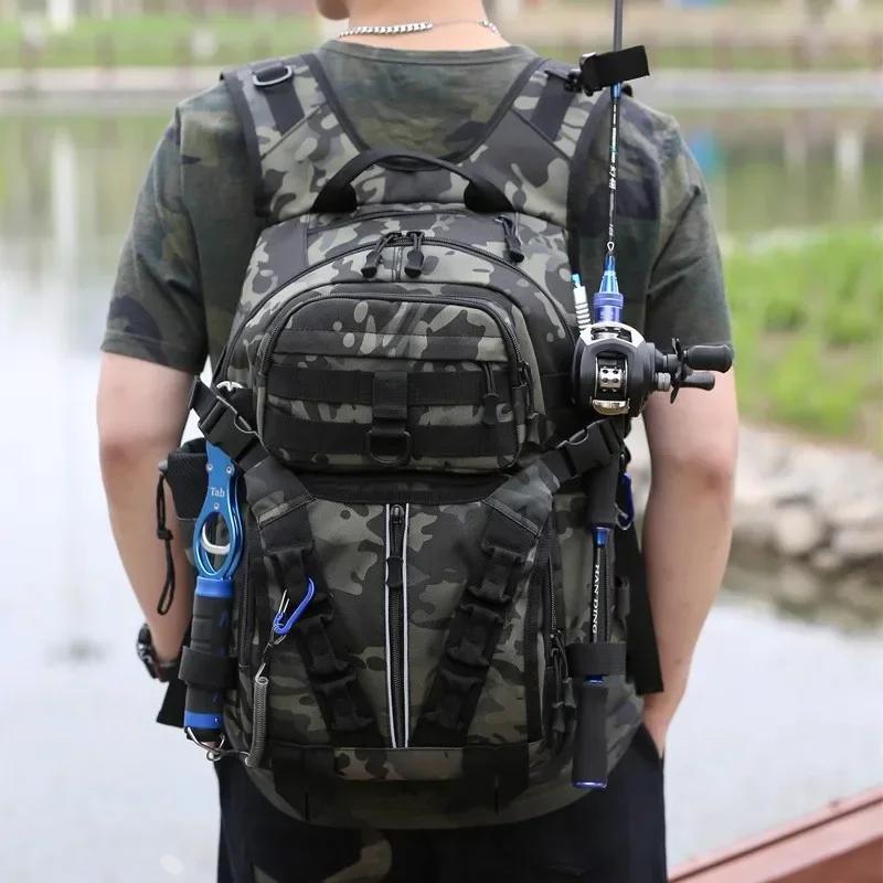 Outdoor Fishing Shoulder Bags Men Fishing Lure Rod Box Bag Camping Climbing Backpack Hunting Multi-Function Tactical Men Bags