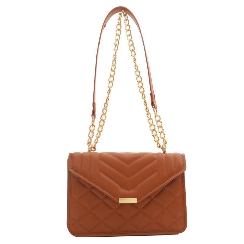 Chic Urban Minimalist Style Pu Square Bag With Embroidered Chain Strap коричневый