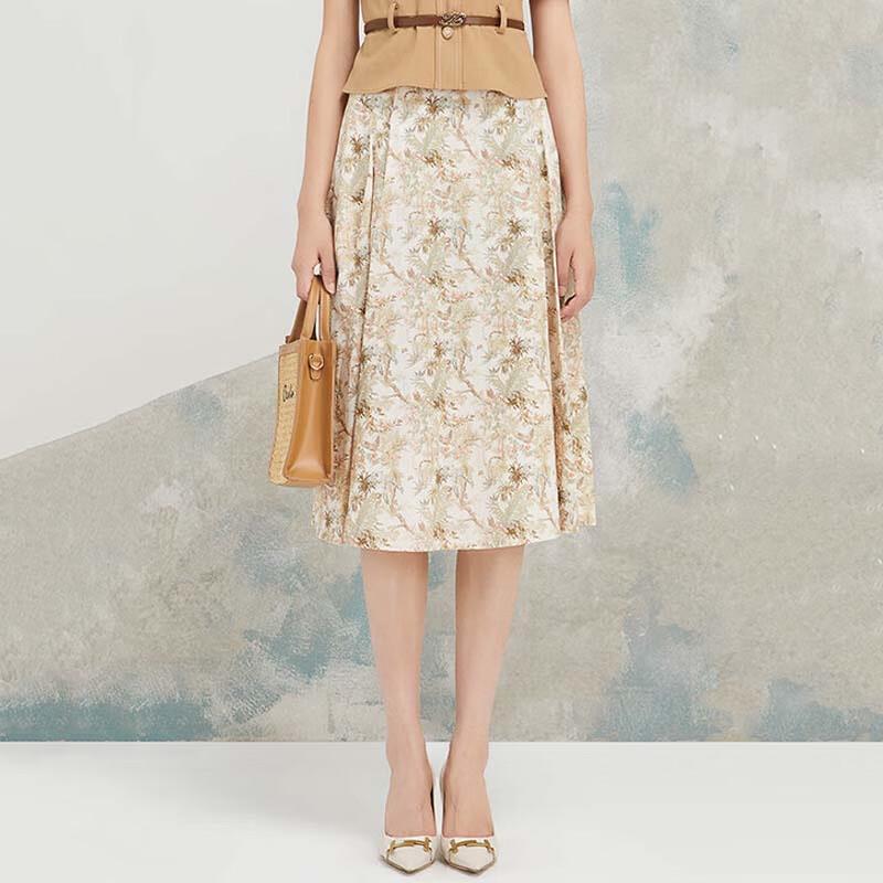 JESSIE Elegant Pleated Floral Midi Skirt L