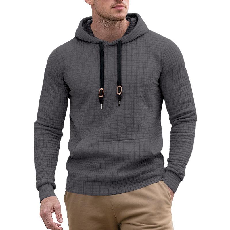 European Size Men's Casual Pullover Jacquard Pocket Sweater Small Square Quilting Cotton Fabric Hooded
