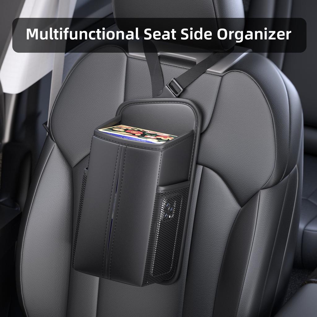 Organizér na sedadlo auta Taška na kapesníky Držák na hrnek Úložná kapsa Úložný box do auta Kožená boční úložná taška na sedadlo auta Odpadkový koš do auta