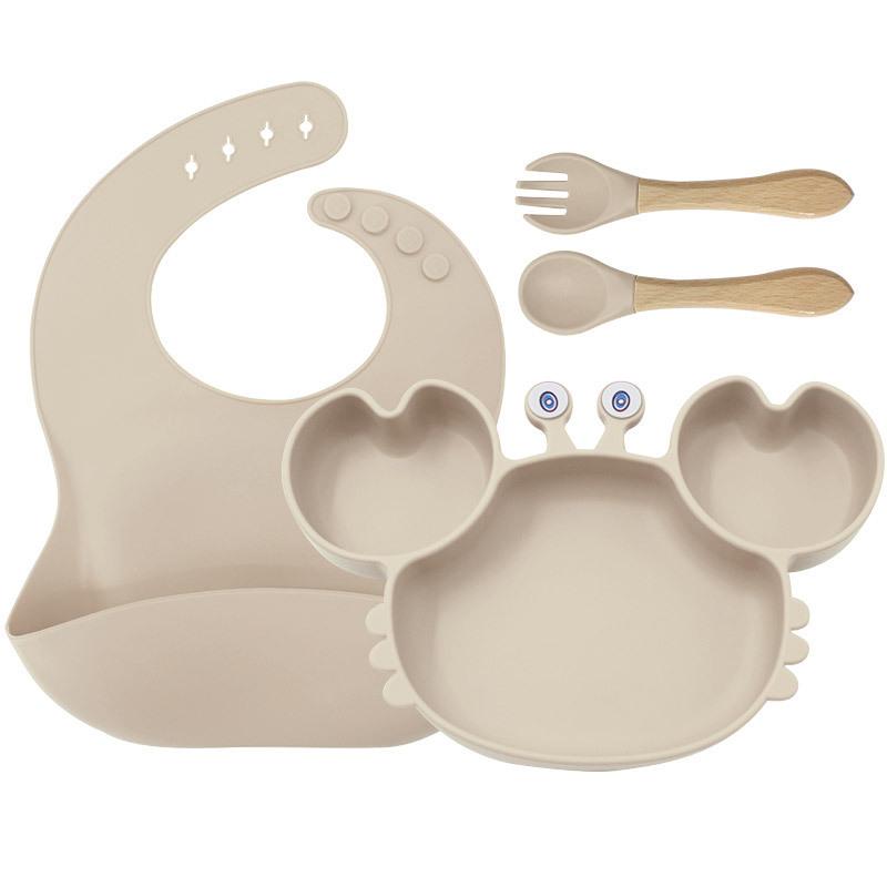 Crab-Themed Silicone Tableware Set: 9-Piece Baby Feeding Kit with Meal Plate, Bowl, Spoon, and Fork