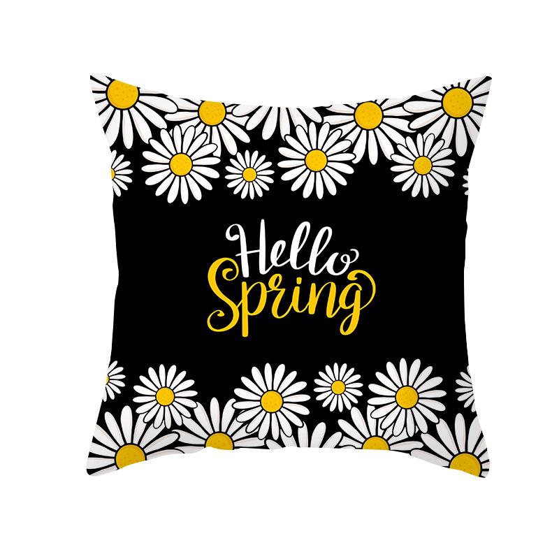 Pillow Cover Yellow Daisy Digital Print Pillow Cover Office Sofa Peach Skin Cushion Cover