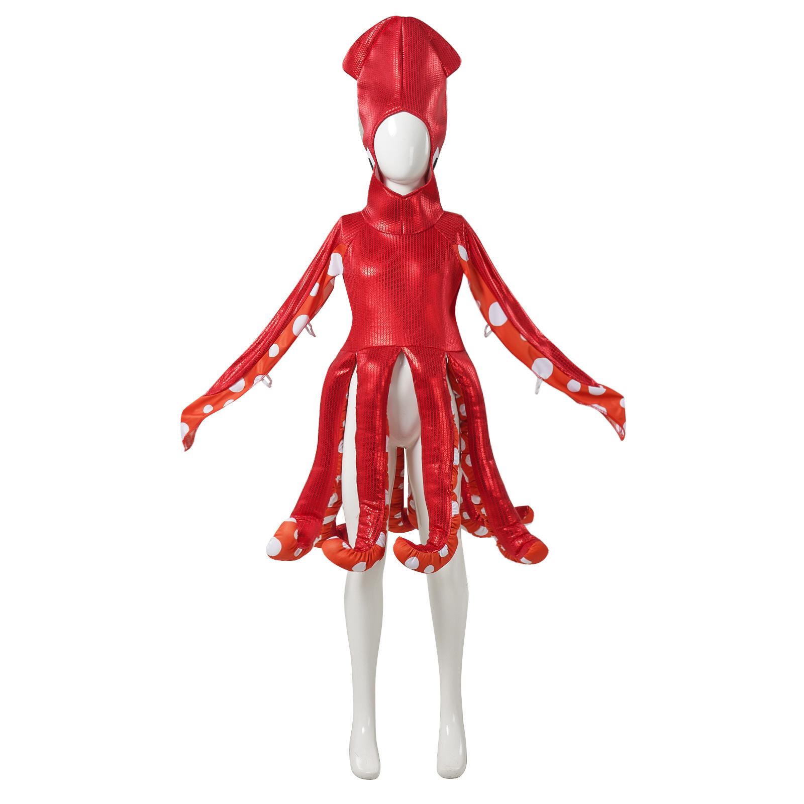 

Cosplay Costume Halloween Squid Children Role Play Stage Performance Red Dress 110 Child