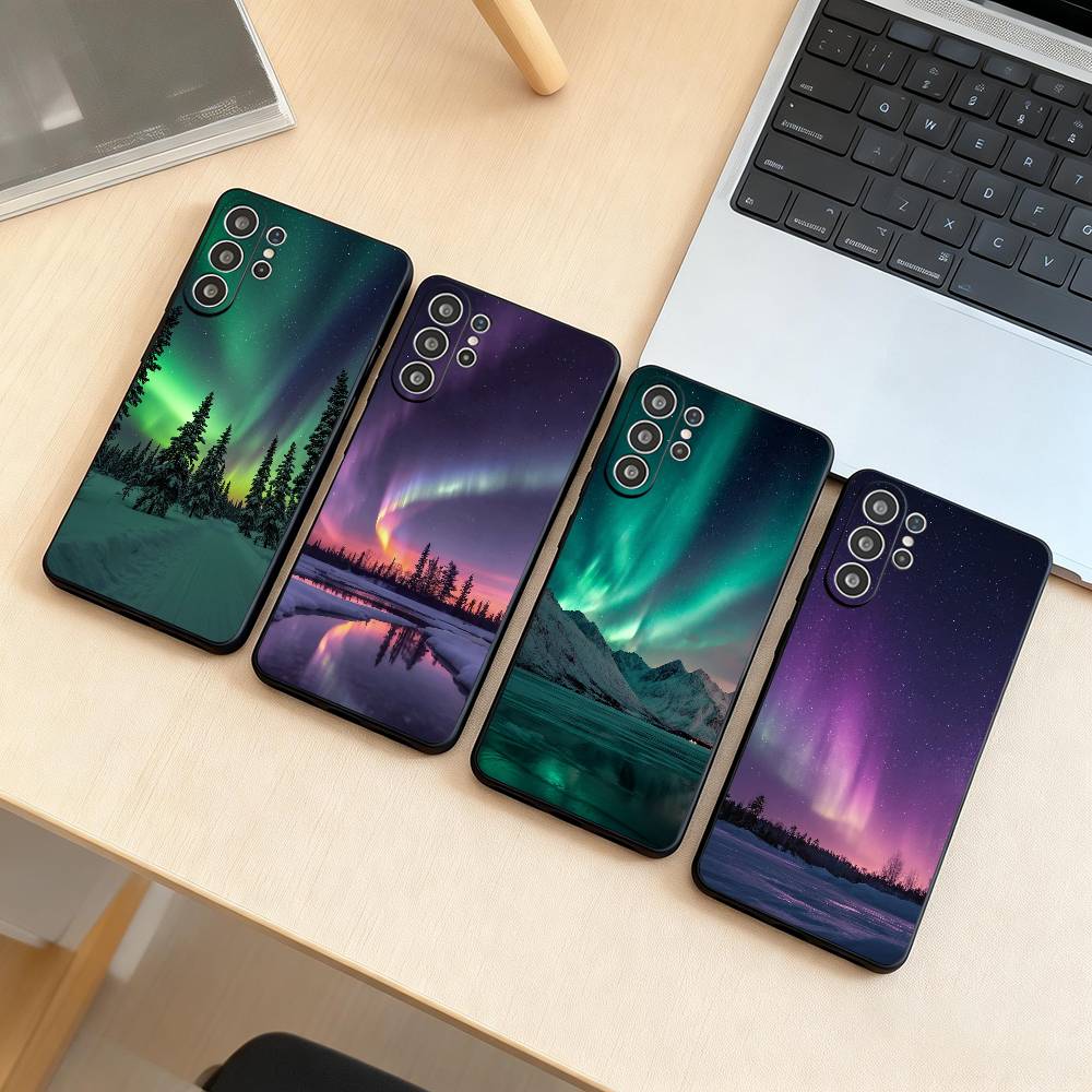 Northern Lights Phone Case Black Silicone Soft For Samsung S25,S24,S21,S22,S23,S30,Ultra,S20,Plus,Fe,Lite
