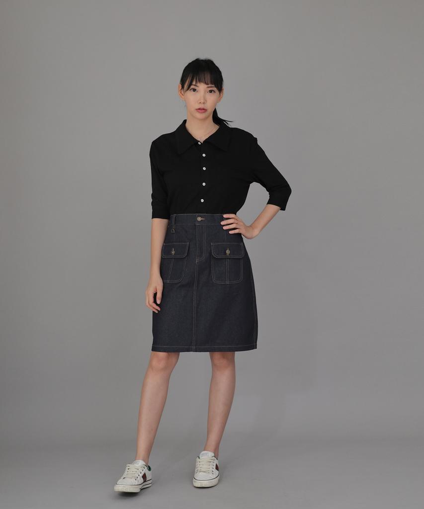 Seinteukeulu Fb Cover Pocket Elastic Skirt Fcm-1307 Indigo Denim Brs