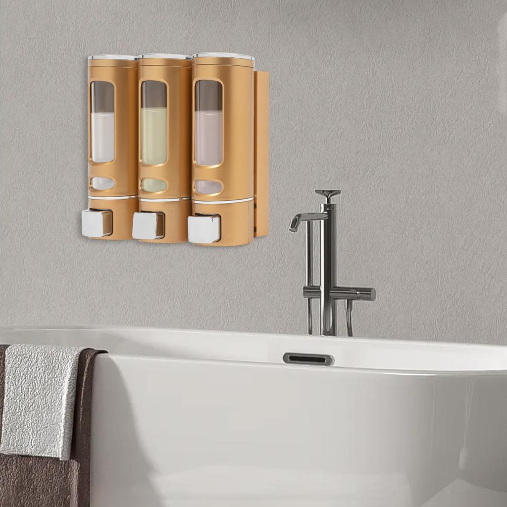 Wall Mount 3-in-1 Shower Dispenser, 400ml Refillable Liquid Soap Dispenser, 3 Chamber Shampoo Conditioner Body Wash Organizer