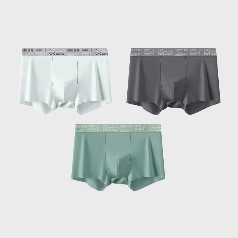 

MiiOW 3 шт. Брюки с плоскими углами большого размера из ледяного шелка, Удобные и прохладные, Дышащие, Однотонное бесшовное нижнее белье для мужчин, Лето Новинка L-5XL 5XL